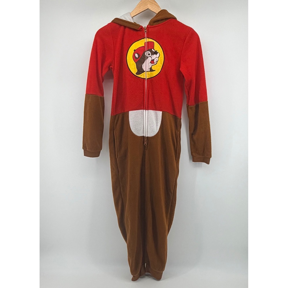 Buc-ee's Beaver Mascot Union Suit Pajamas Hooded One Piece Red Brown Small S